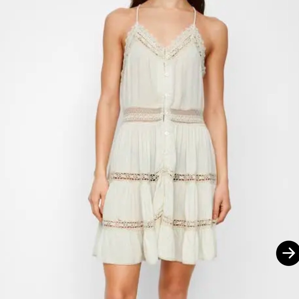 NWT Nasty Gal Lace Dobby Button Front Mini Dress in Ecru